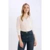 Defacto W3614 Beyaz Regular Fit Basic Düz Uzun Kollu Gömlek