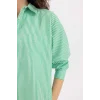 Defacto C8751 Yeşil Oversize Geniş Kalıp Çizgili Poplin Uzun Kollu Gömlek