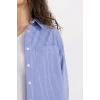 Defacto C8751 Mavi Oversize Geniş Kalıp Çizgili Poplin Uzun Kollu Gömlek
