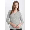 Defacto K6402 Beyaz Regular Fit Uzun Kollu Desenli Gömlek