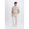 Defacto C9163 Bej Regular Gabardin Jogger Pantolon Kargo Cepli Beli Paçası Lastikli