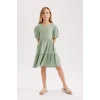 Defacto B4335 Yeşil Kız Çocuk Bürümcük Kısa Kollu Elbise