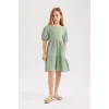 Defacto B4335 Yeşil Kız Çocuk Bürümcük Kısa Kollu Elbise