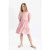 Defacto B4335 Pembe Kız Çocuk Bürümcük Kısa Kollu Elbise
