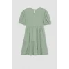 Defacto B4335 Yeşil Kız Çocuk Bürümcük Kısa Kollu Elbise