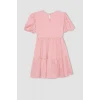 Defacto B4335 Pembe Kız Çocuk Bürümcük Kısa Kollu Elbise