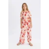 Defacto C5373 Kırmızı Kız Çocuk Wide Leg Geniş Bol Paça Çiçekli Beli Lastikli Bürümcük Pantolon