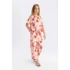Defacto C5373 Kırmızı Kız Çocuk Wide Leg Geniş Bol Paça Çiçekli Beli Lastikli Bürümcük Pantolon