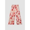 Defacto C5373 Kırmızı Kız Çocuk Wide Leg Geniş Bol Paça Çiçekli Beli Lastikli Bürümcük Pantolon