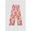 Defacto C5373 Kırmızı Kız Çocuk Wide Leg Geniş Bol Paça Çiçekli Beli Lastikli Bürümcük Pantolon