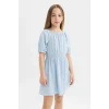 Defacto C2276 Mavi Kız Çocuk Bürümcük Desenli Kısa Kollu Elbise