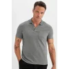 Defacto D0031 Gri Slim Fit Dar Kesim Basic Düz Kısa Kollu Polo Tişört