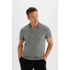 Defacto D0031 Gri Slim Fit Dar Kesim Basic Düz Kısa Kollu Polo Tişört