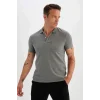 Defacto D0031 Gri Slim Fit Dar Kesim Basic Düz Kısa Kollu Polo Tişört