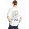 LCW Casual EKRU Bisiklet Yaka Kısa Kollu Baskılı Penye Erkek Tişört