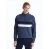 LCWAIKIKI Classic İNDİGO Dik Yaka Uzun Kollu Renk Bloklu Erkek Sweatshirt