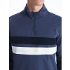 LCWAIKIKI Classic İNDİGO Dik Yaka Uzun Kollu Renk Bloklu Erkek Sweatshirt