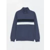 LCWAIKIKI Classic İNDİGO Dik Yaka Uzun Kollu Renk Bloklu Erkek Sweatshirt