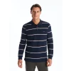 LCWAIKIKI Classic LACİVERT Polo Yaka Uzun Kollu Çizgili Erkek Sweatshirt