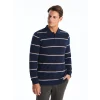 LCWAIKIKI Classic LACİVERT Polo Yaka Uzun Kollu Çizgili Erkek Sweatshirt