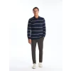 LCWAIKIKI Classic LACİVERT Polo Yaka Uzun Kollu Çizgili Erkek Sweatshirt