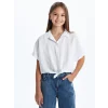 LCW Kids BEYAZ Basic Kısa Kollu Kız Çocuk Crop Gömlek