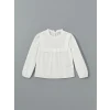 LCW Kids EKRU Bisiklet Yaka Dokulu Kız Çocuk Bluz