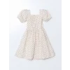 LCW Kids EKRU Kare Yaka Puantiyeli Kız Çocuk Elbise