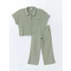 LCW Kids HAKİ Kısa Kollu Kız Çocuk Gömlek ve Pantolon