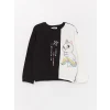 LCW Kids SİYAH Bisiklet Yaka Baskılı Uzun Kollu Kız Çocuk Sweatshirt ve Tayt