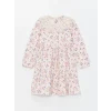 LCW Kids BEJ Bebe Yaka Çiçekli Uzun Kollu Kız Çocuk Elbise