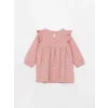 LCW baby PEMBE Bisiklet Yaka Desenli Kız Bebek Elbise