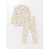 LCW baby EKRU Gömlek Yaka Uzun Kollu Kız Bebek Pijama Takımı