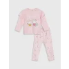 LCW baby PEMBE Bisiklet Yaka Uzun Kollu Baskılı Kız Bebek Pijama Takımı