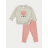LCW baby BEYAZ Bisiklet Yaka Uzun Kollu Kız Bebek Sweatshirt ve Tayt 2li Takım