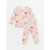 LCW baby PEMBE Bisiklet Yaka Baskılı Kız Bebek Pijama Takımı