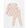 LCW baby PEMBE Bisiklet Yaka Uzun Kollu Çiçekli Kız Bebek Pijama Takımı