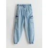 LCW Kids MAVİ Beli Lastikli Kız Çocuk Kargo Jean Pantolon