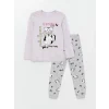 LCW Kids LİLA Bisiklet Yaka Baskılı Uzun Kollu Kız Çocuk Pijama Takımı