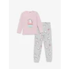 LCW Kids PEMBE Bisiklet Yaka Baskılı Uzun Kollu Kız Çocuk Pijama Takımı