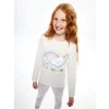 LCW Kids EKRU Bisiklet Yaka Baskılı Uzun Kollu Kız Çocuk Pijama Takımı