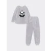 LCW Kids GRİ Bisiklet Yaka Pelüş Kız Çocuk Pijama Takımı