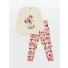 LCW Kids EKRU Bisiklet Yaka Baskılı Uzun Kollu Kız Çocuk Pijama Takımı