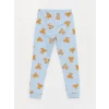 LCW Kids MAVİ Bisiklet Yaka Baskılı Uzun Kollu Kız Çocuk Pijama Takımı