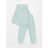 LCW baby TURKUAZ Kapüşonlu Uzun Kollu Basic Kız Bebek Sweatshirt ve Eşofman Alt 2li Takım
