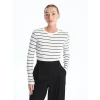 LCWAIKIKI Basic EKRU Bisiklet Yaka Çizgili Uzun Kollu Kadın Body