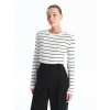 LCWAIKIKI Basic EKRU Bisiklet Yaka Çizgili Uzun Kollu Kadın Body