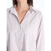 LCW Vision PEMBE Çizgili Uzun Kollu Oversize Kadın Gömlek