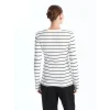 LCWAIKIKI Basic EKRU Bisiklet Yaka Çizgili Uzun Kollu Kadın Body