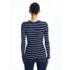 LCWAIKIKI Basic LACİVERT Bisiklet Yaka Çizgili Uzun Kollu Kadın Body